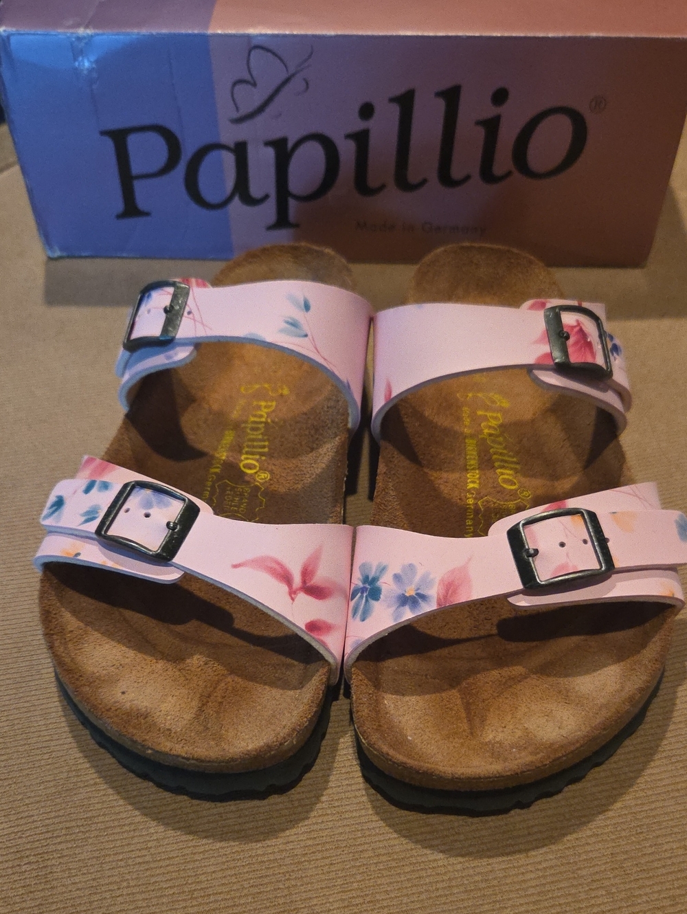 Papillio by Birkenstock Sydney Pink Floral Double-strap Buckle Sandals Size 39